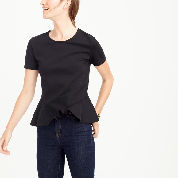 J.CREW Structured flutter-hem T-shirt, Black, XS - Picture 1 of 7